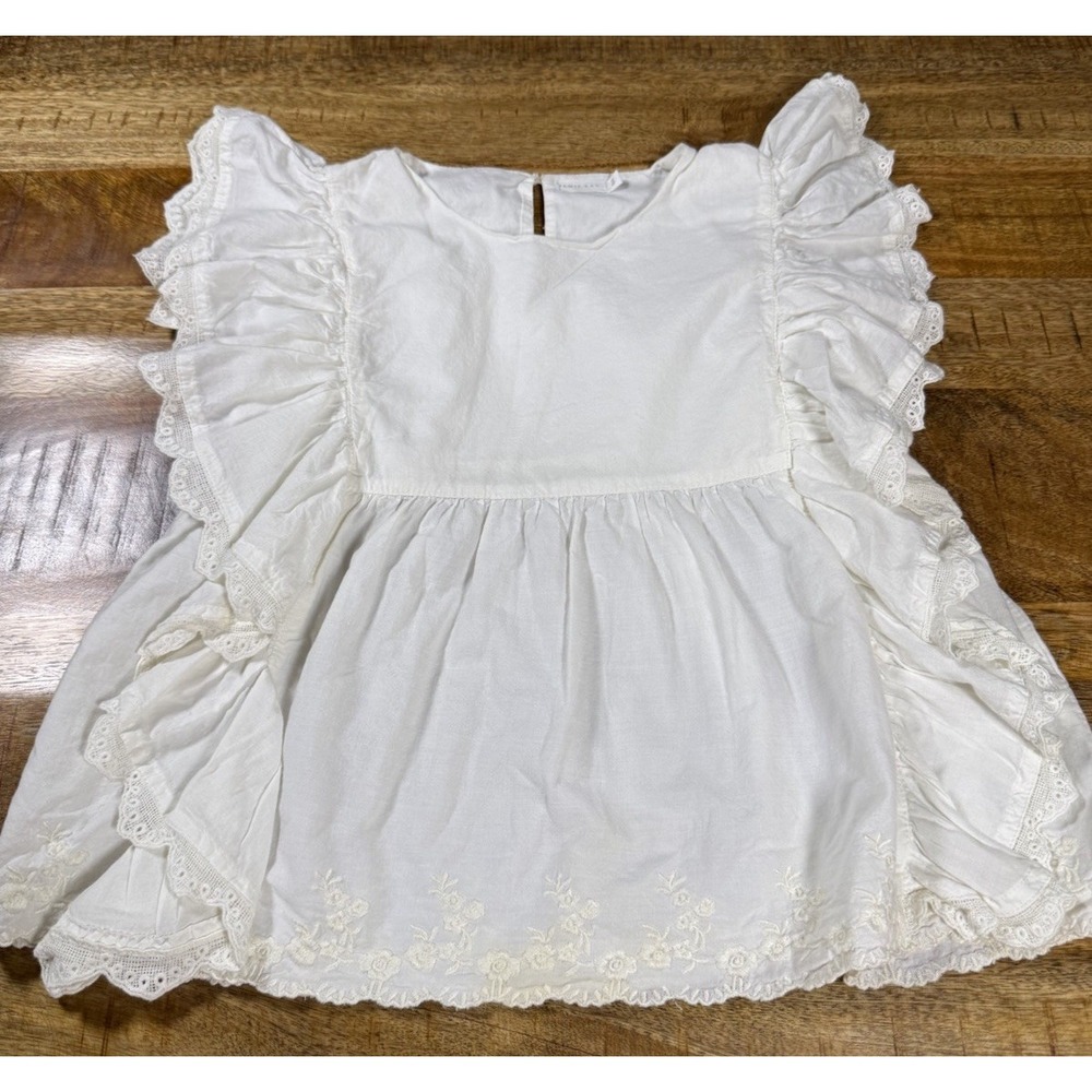 Jamie Kay Girls White Organic Cotton Ruffle Lace Top Shirt Size 8Y Boho